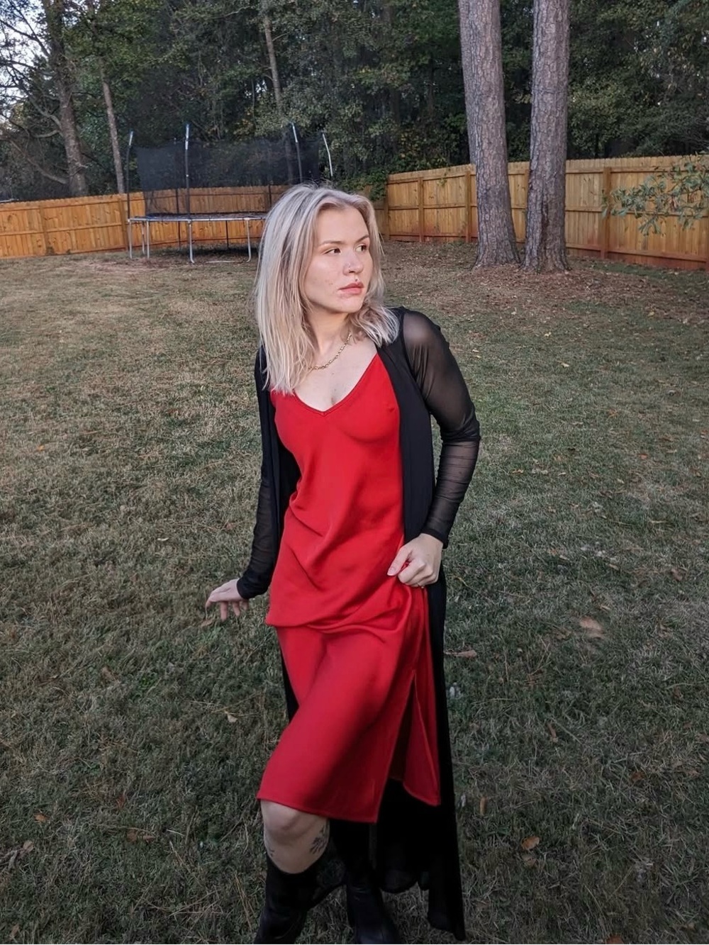 a new day Red Midi Slip Dress with V-Neck Spaghetti Straps